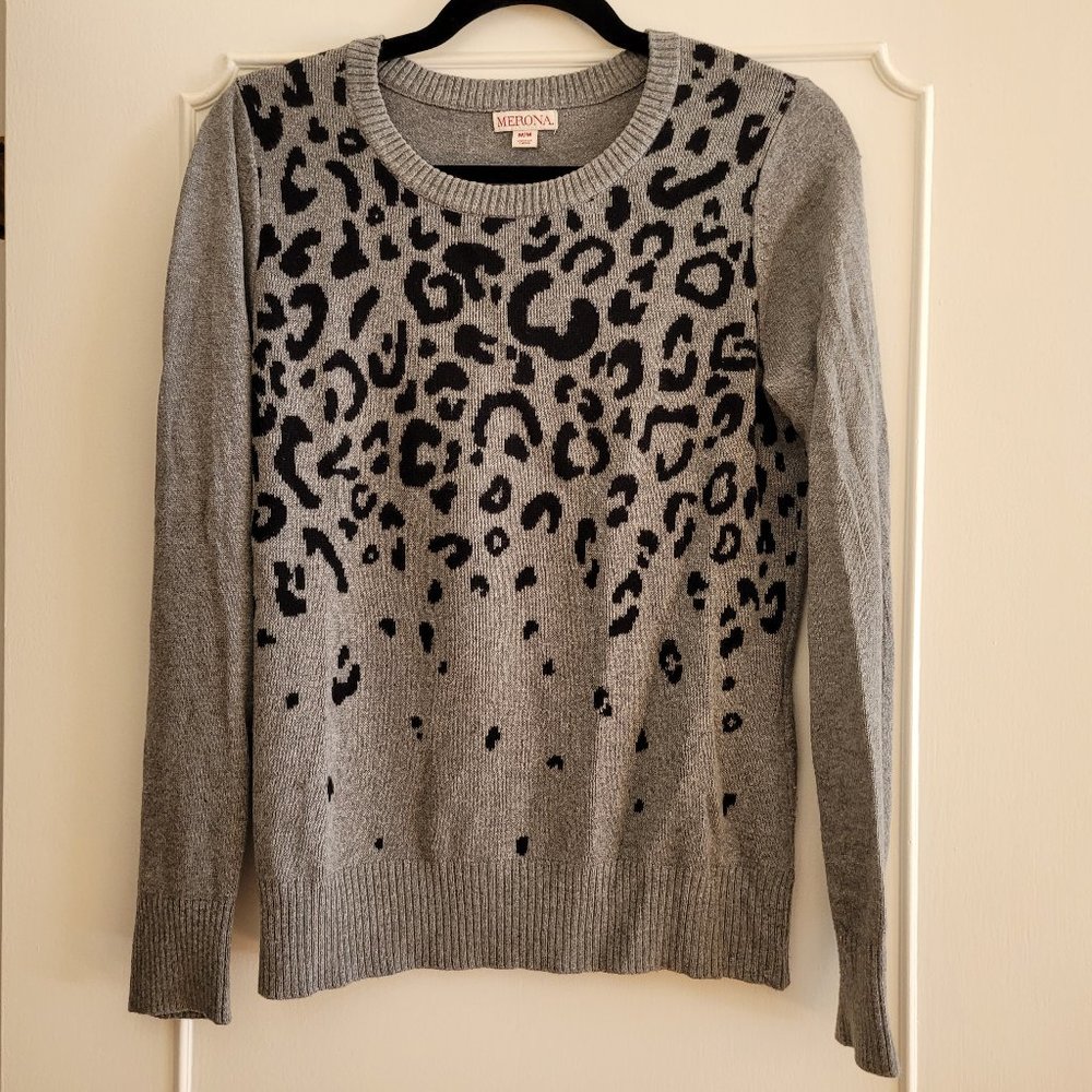 Merona Grey and Black Leopard Print Sweater US M